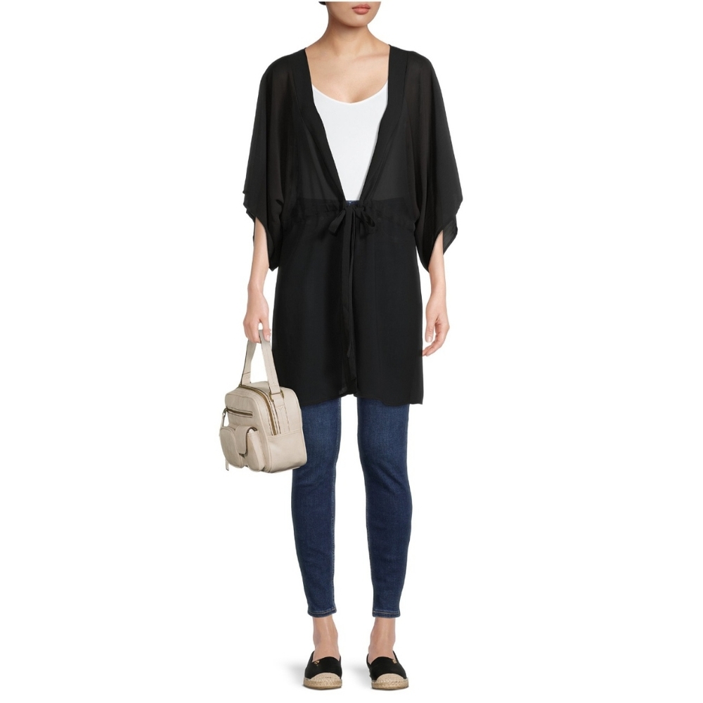 Time And Tru Black Tie Front Short Sheer Kimono XXL XXXL New Without Tag